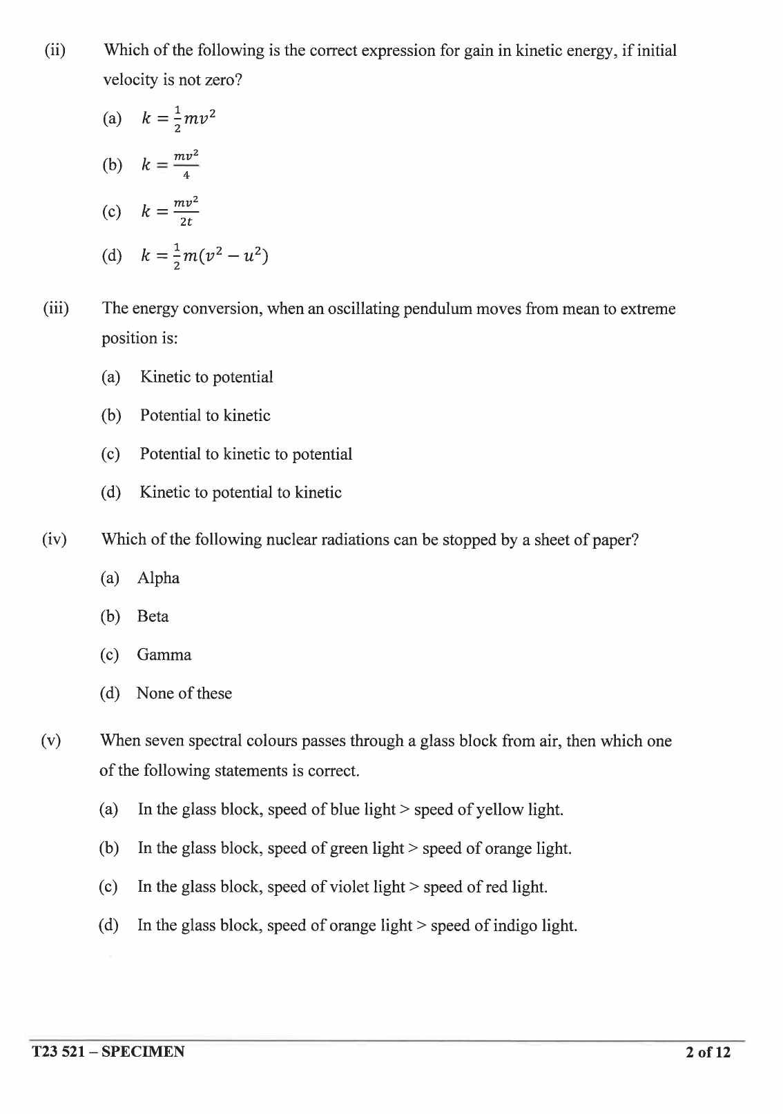 ICSE Physics Specimen Paper 2023 Image 2