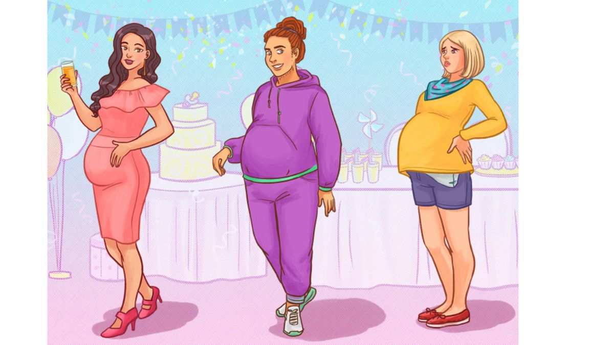 Can you find who is not pregnant in this picture?