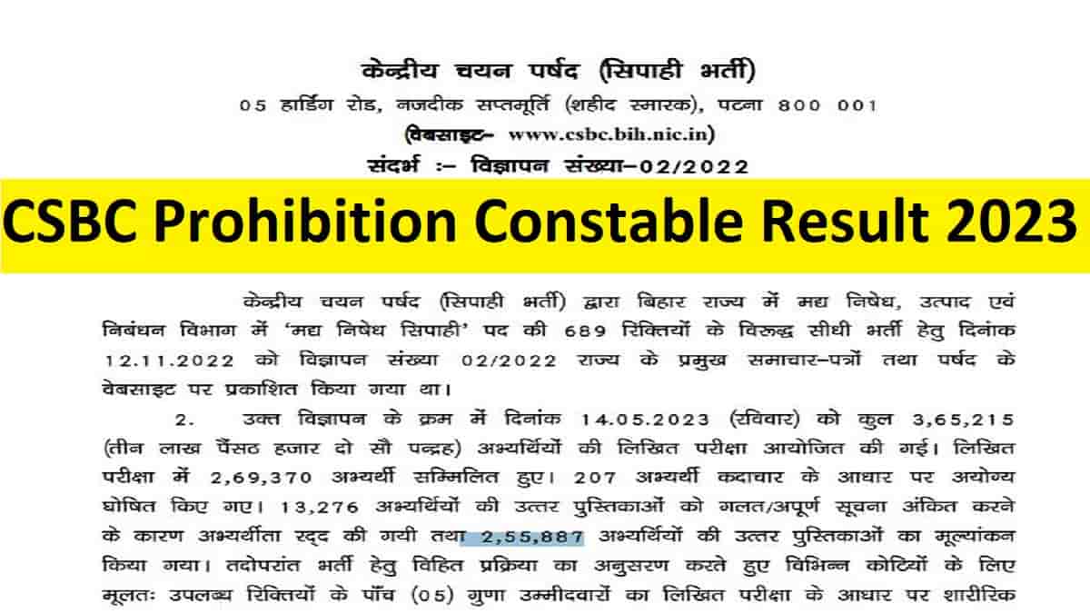 Bihar Police Prohibition Constable Result 2023 At Csbc.bih.nic.in ...