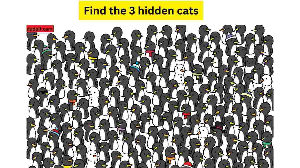 Brain Teaser For IQ Test: Find 3 Greedy Cats Hidden Among The Penguins ...