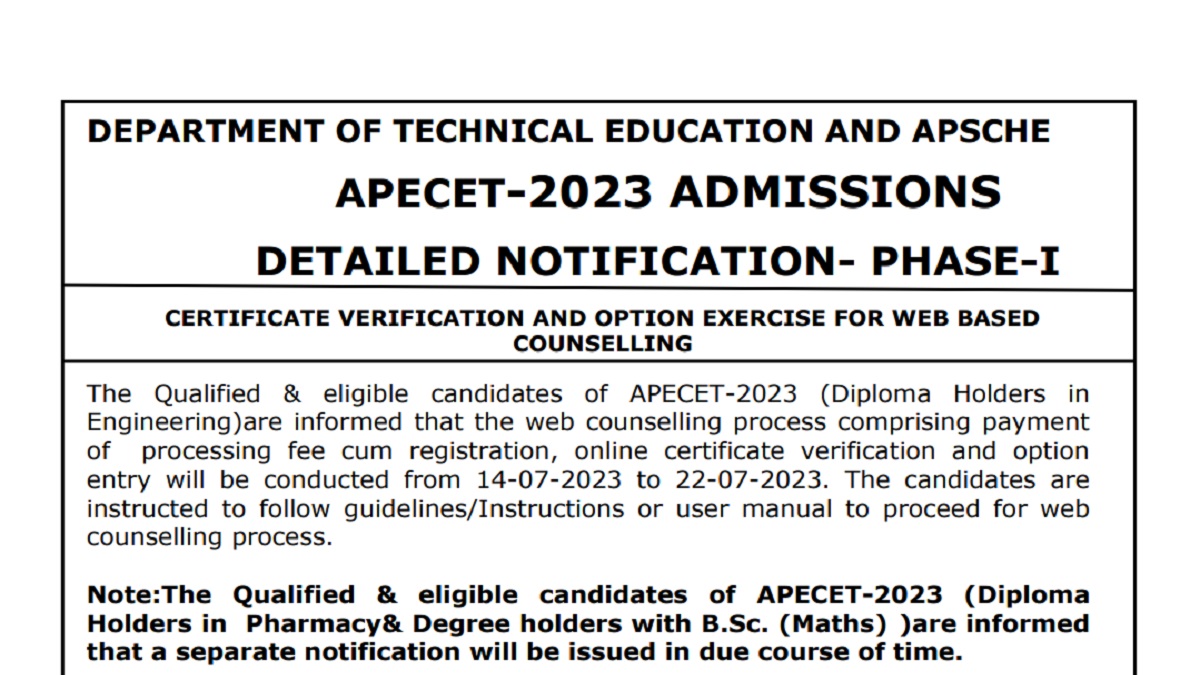 AP ECET 2023 Counselling Schedule Released, Registrations from July 14