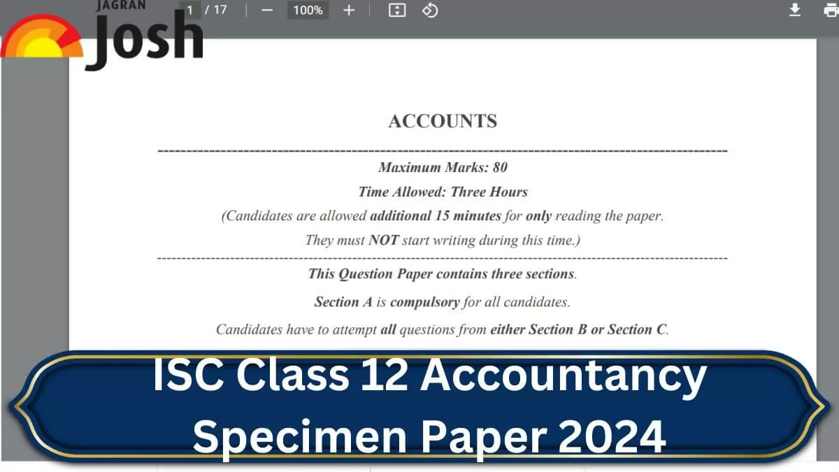 ISC Specimen Paper 2024: CISCE Class 12 Sample Paper 2023-24, Download PDF