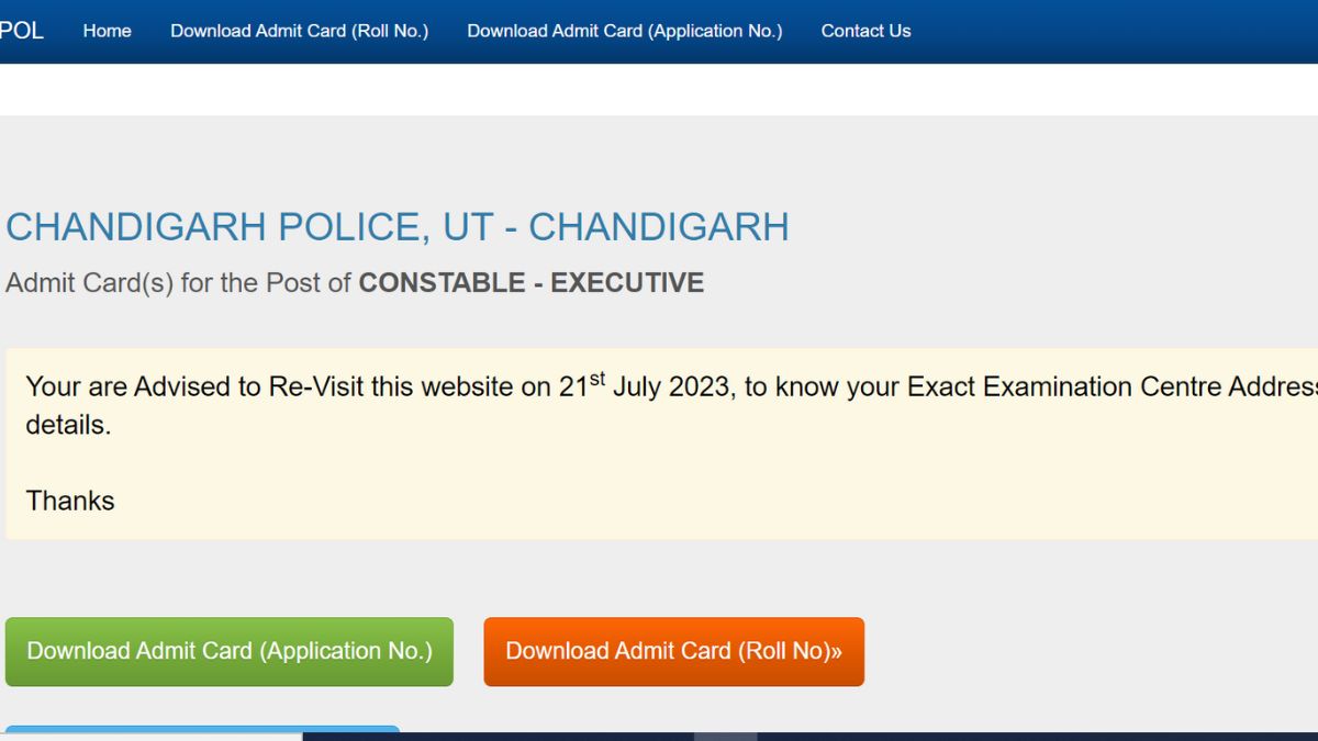 Chandigarh Police Constable Admit Card 2023 Released: जारी हुए चंड़ीगढ़ पुलिस कांस्टेबल परीक्षा के एडमिट कार्ड, ये रहा डायरेक्ट लिंक 