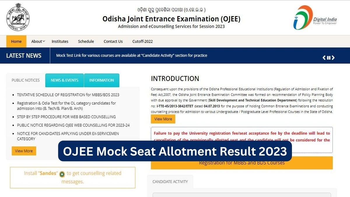 OJEE 2023 Mock Seat Allotment Result