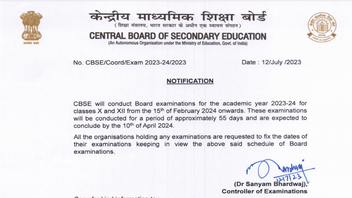 CBSE announces dates for classes 10, 12 board exams 2024 Education