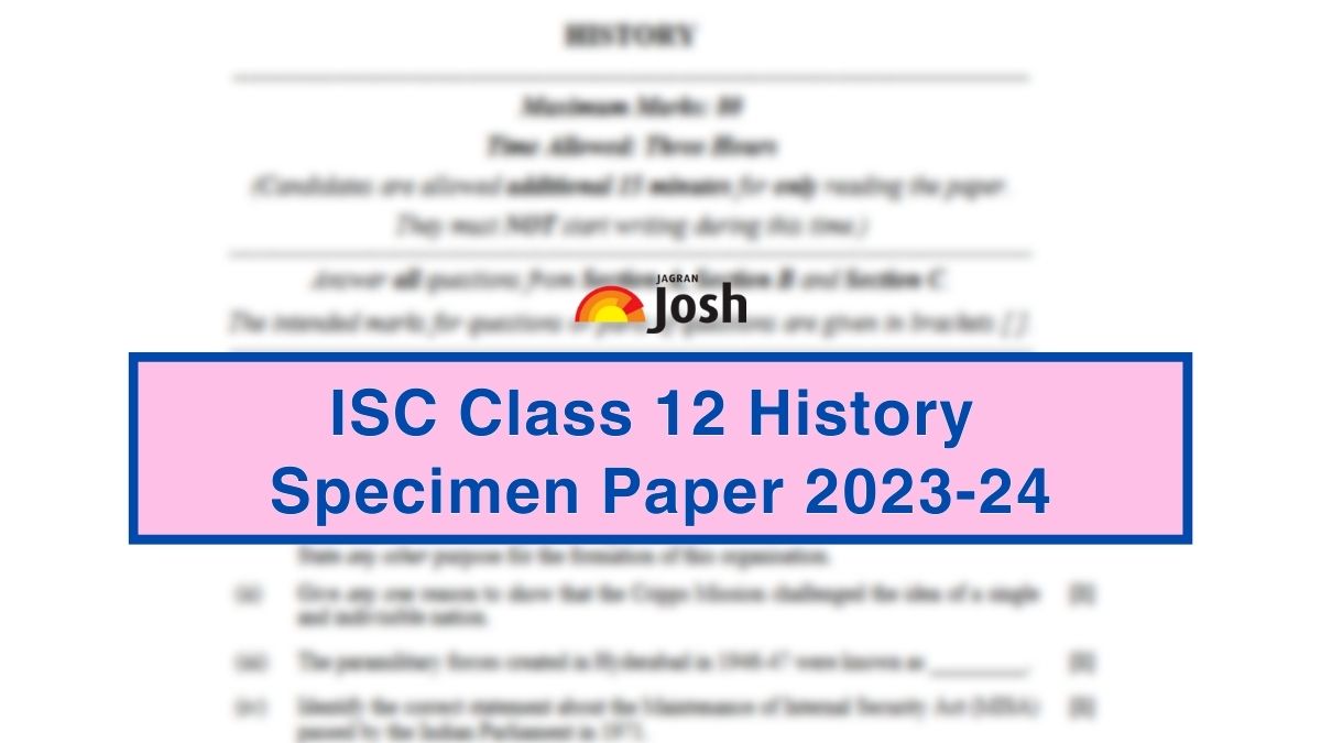 ISC Class 12 History Specimen Paper 2024 CISCE Class 12 History Sample