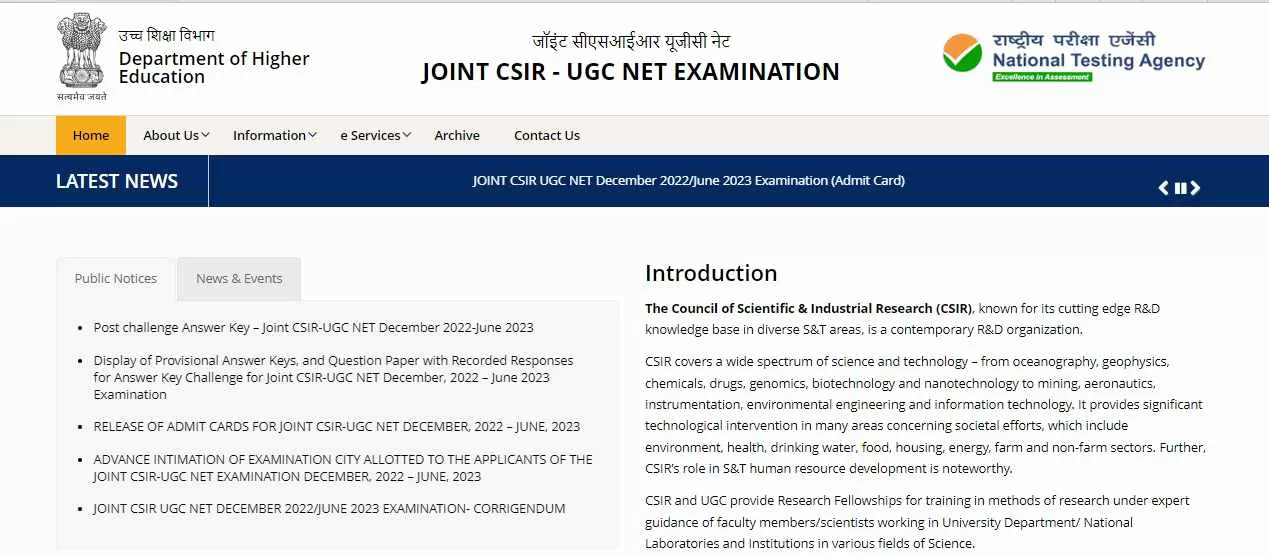 Csir ugc net result 2023 out csirnet nta nic in 
