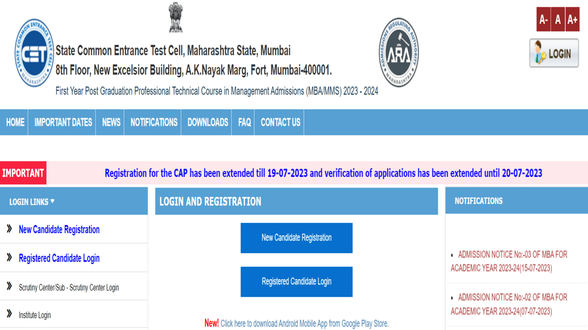 MAH MBA Counselling CAP Registration 2023 deadline extended