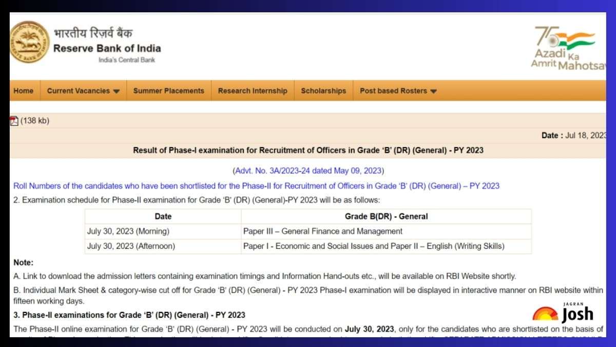 RBI Grade B Pre Result 2023: आरबीआई ग्रेड B प्रीलिम्स परीक्षा का रिजल्ट rbi.org.in पर जारी, इस डायरेक्ट लिंक से करें चेक