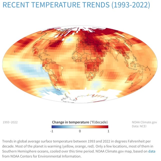 temperature trends 1993 to 2022
