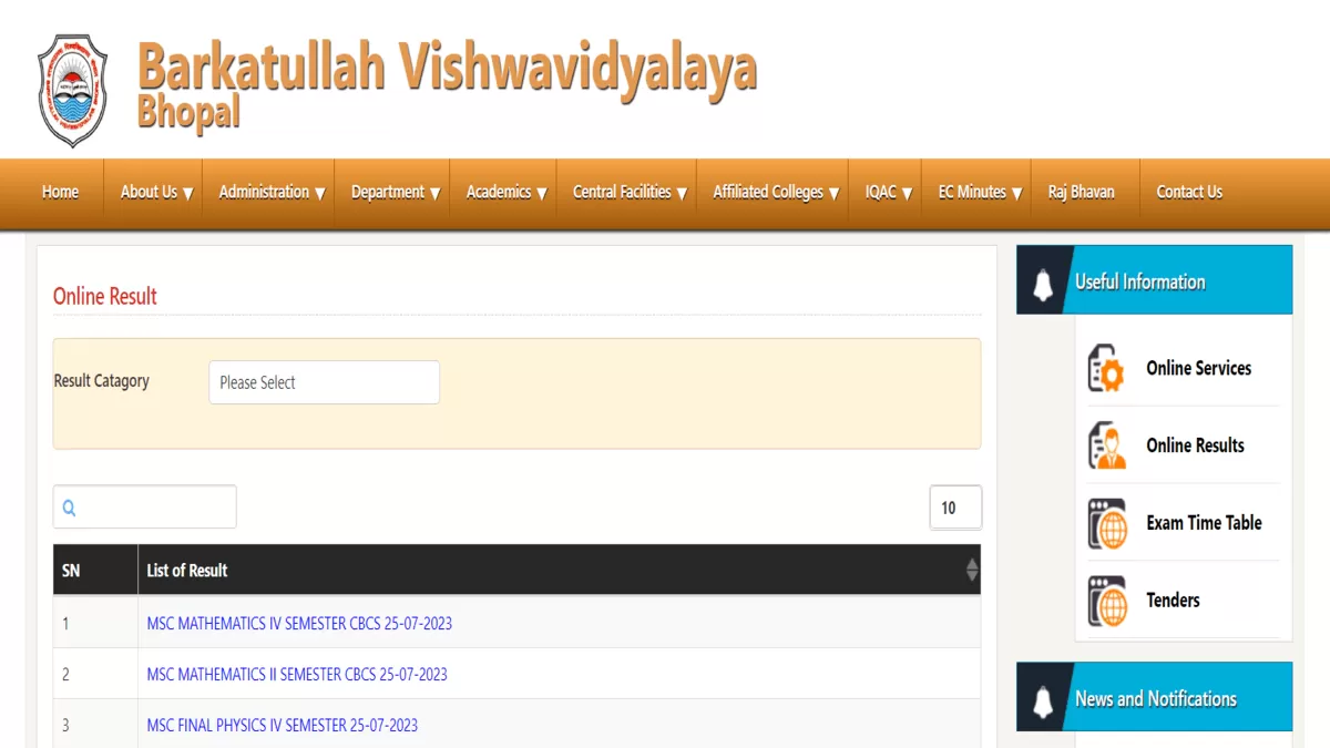 BU Result 2023: Barkatullah University UG, PG Result Link Here At ...