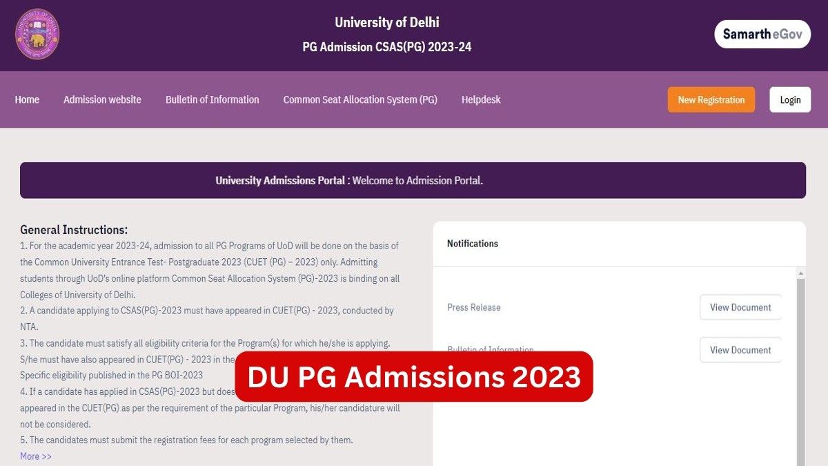 DU PG Admission 2023: Registrations Begin On CSAS Portal, Check ...