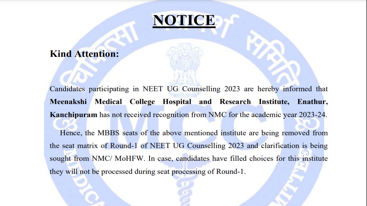 NEET UG Counselling 2023: MCC removes Meenakshi Medical College ...