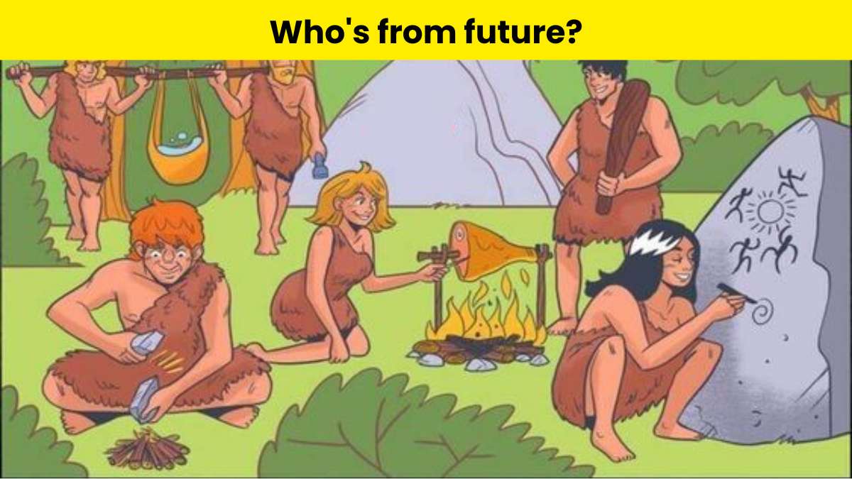 You are a high IQ genius if you can find the time traveller in the early man picture within 4 seconds!