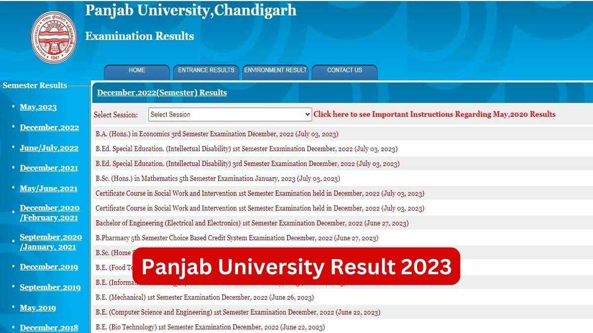 PU Result 2023 Panjab University UG, PG Result Link Here at puchd.ac.in