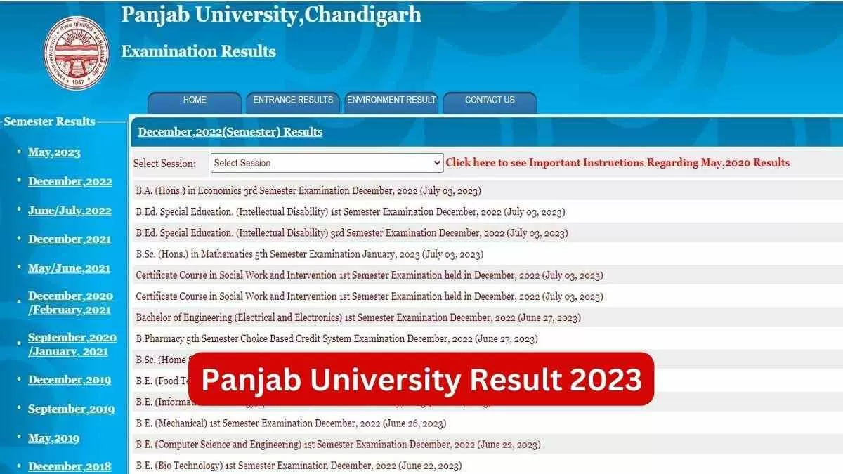 Panjab University PU Result Link at puchd.ac.in