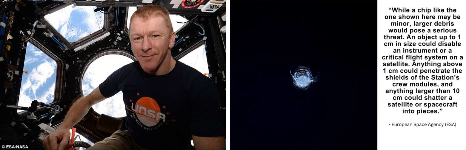 ISS cupola paint fleck space debris hit