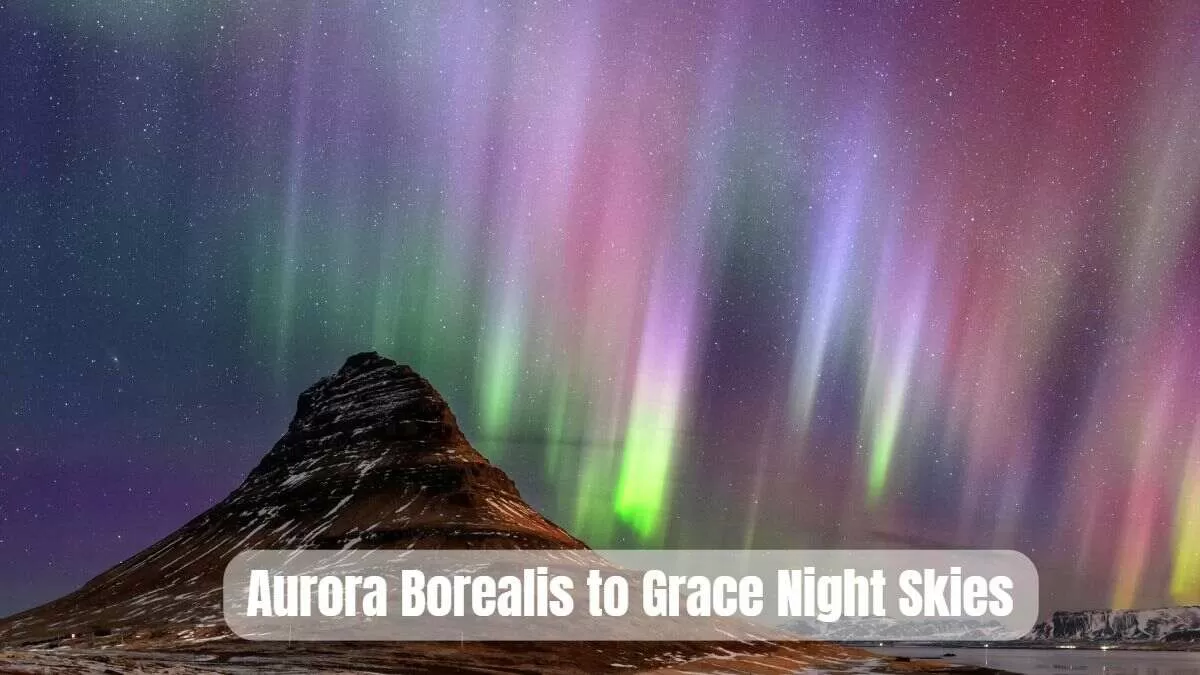 Aurora borealis on the Norway. Green northern lights above mountains. Night  sky with polar lights. Night winter landscape with aurora and reflection on  the water surface. Natural back Stock Photo | Adobe