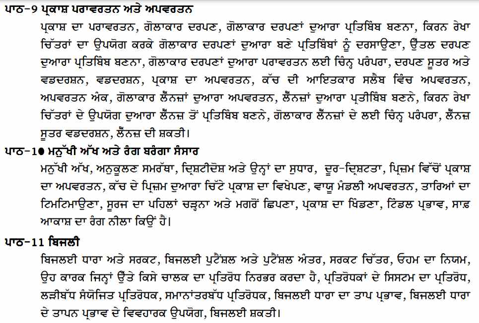 pseb class 10 science syllabus