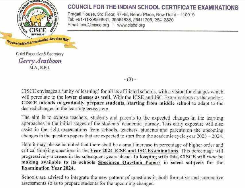 CISCE Revised Exam Pattern for ICSE and ISC Exams 2024, Details Here