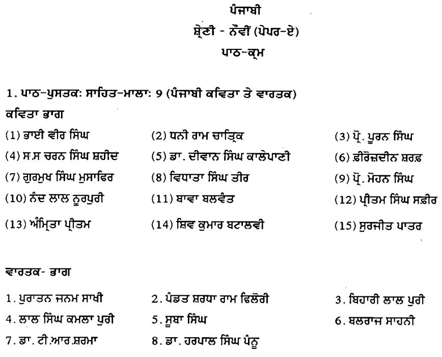 pseb class 9 punjabi syllabus