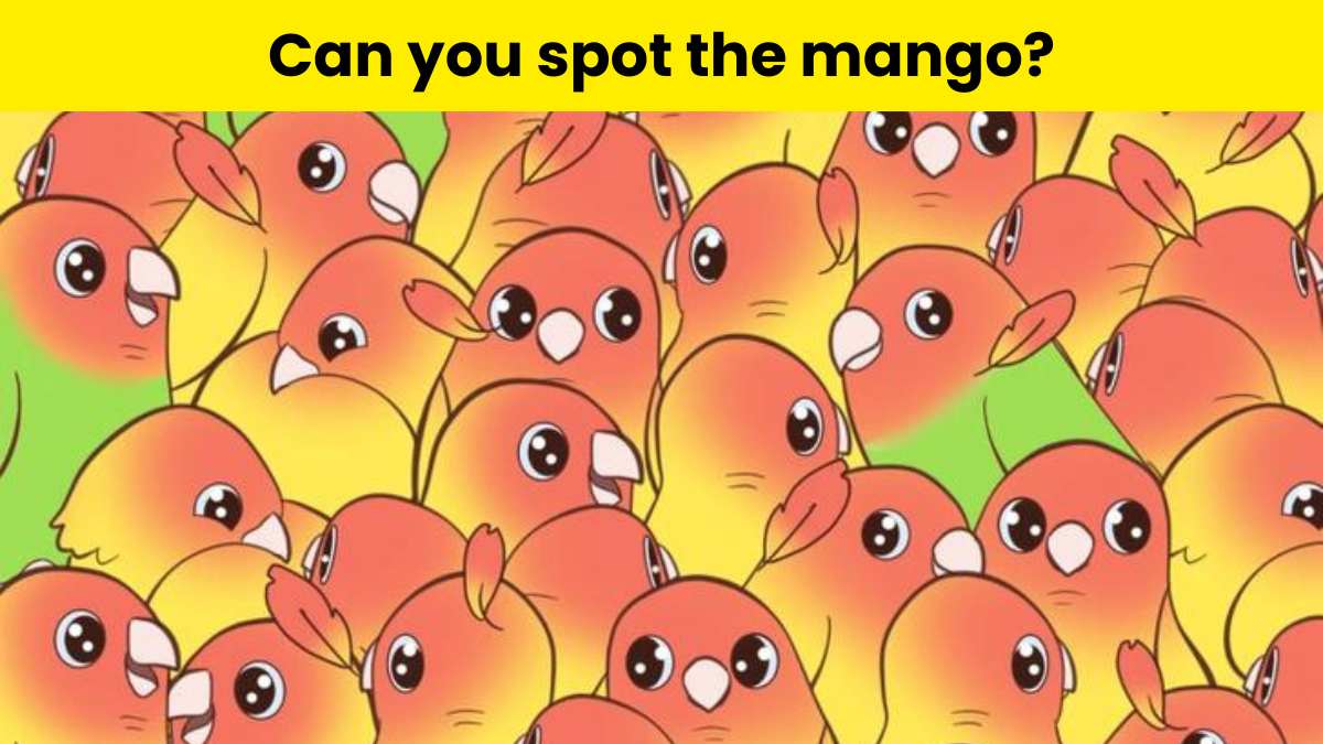 Spot the mango among parrots