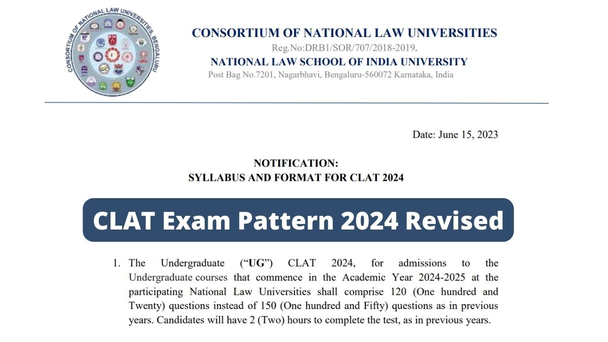 CLAT Exam Pattern 2024 revised for ug programmes, check official