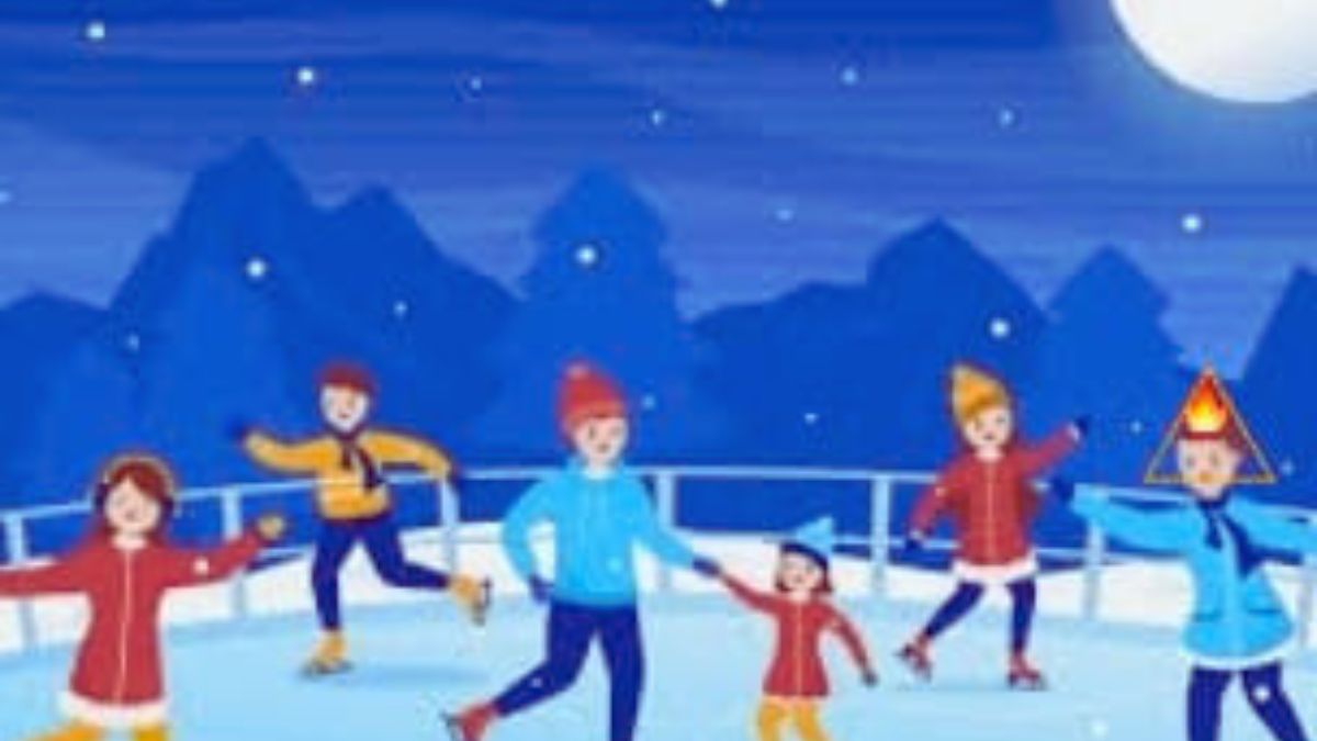 Optical Illusion: The kids are enjoying ice-skating, but who kept the fire on? Spot the hidden fire. 