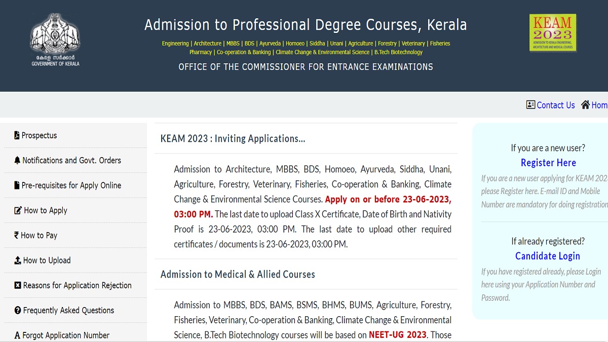 KEAM 2023 Registrations Commence for MBBS BArch Programme Get