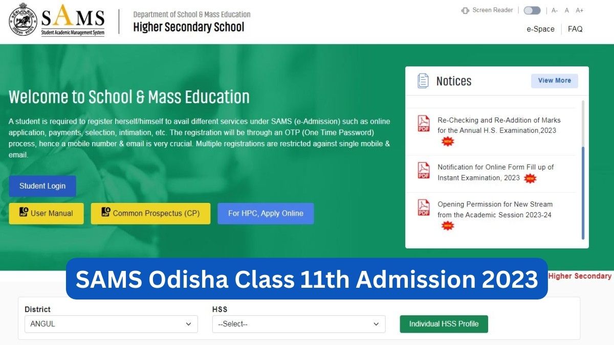 SAMS Odisha Class 11 Registrations 2023