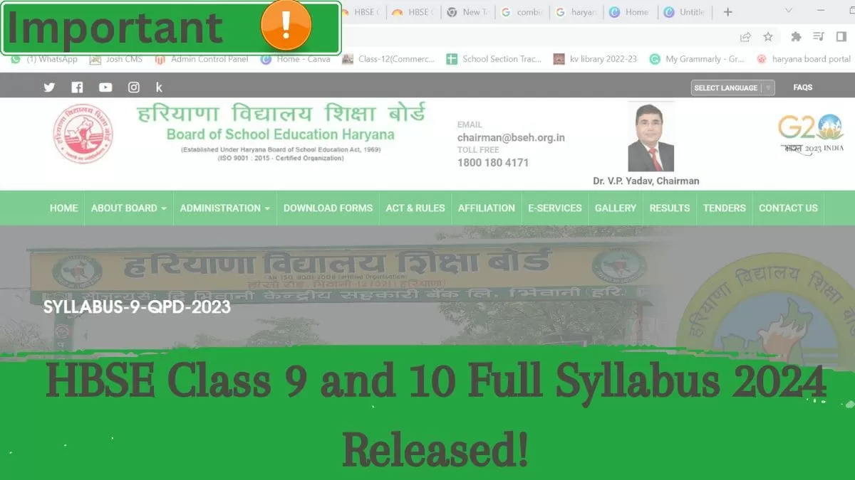 Download HBSE Syllabus 2023-2024 for Classes 9th and 10th