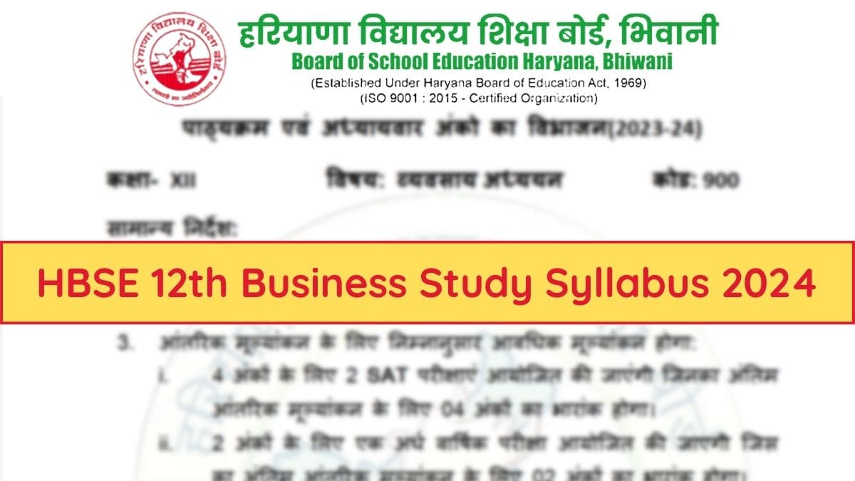 HBSE Business Study Syllabus 2024 for Class 12th Board Exam