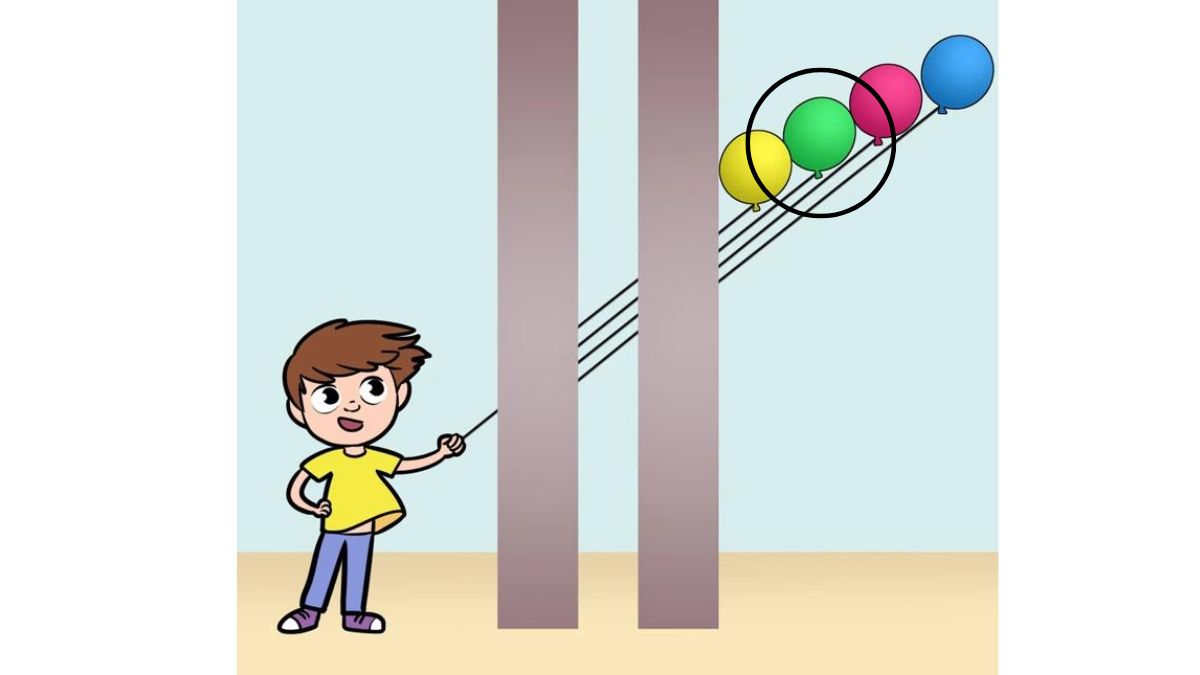 the right string attached to the balloon