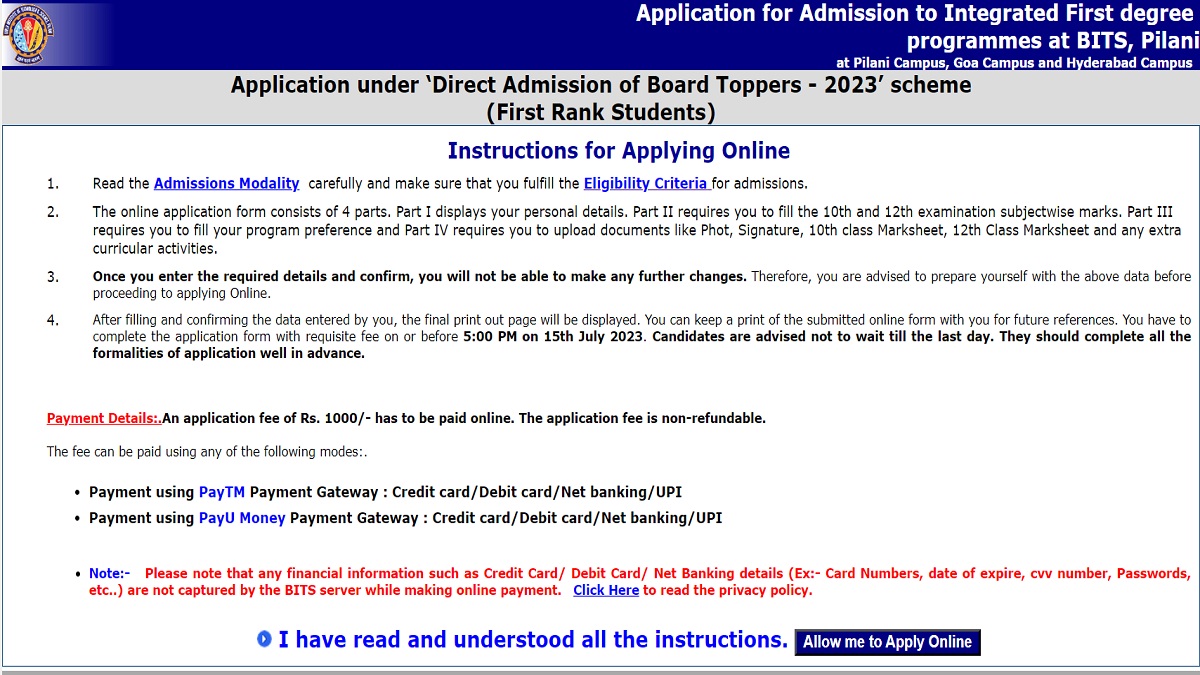 BITS Pilani 2023 Direct Admission For Toppers Commence, Check ...