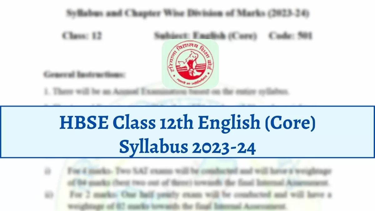 HBSE English Syllabus 2023 for Class 12th Board Exam 2024