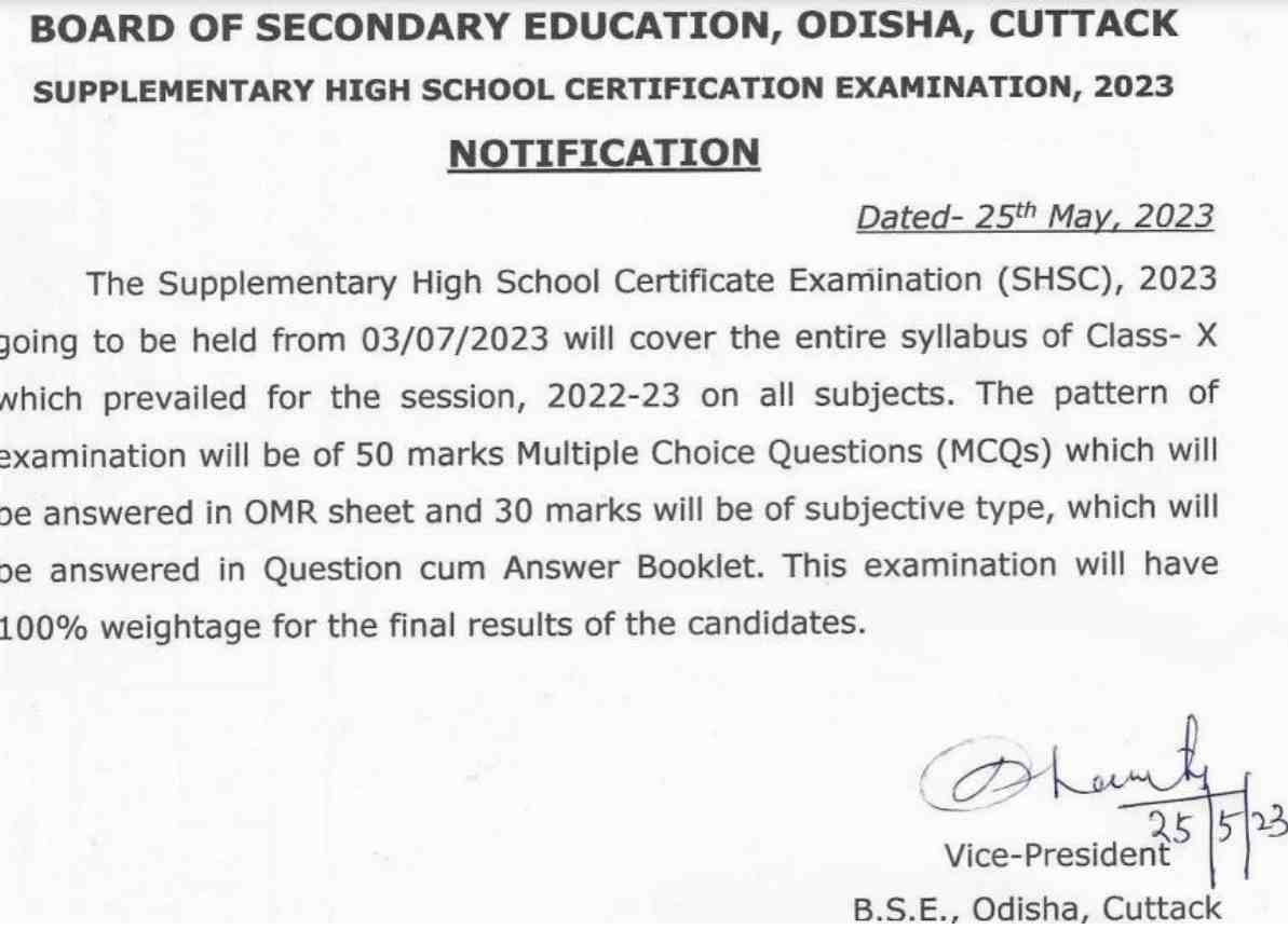 BSE Odisha Notice