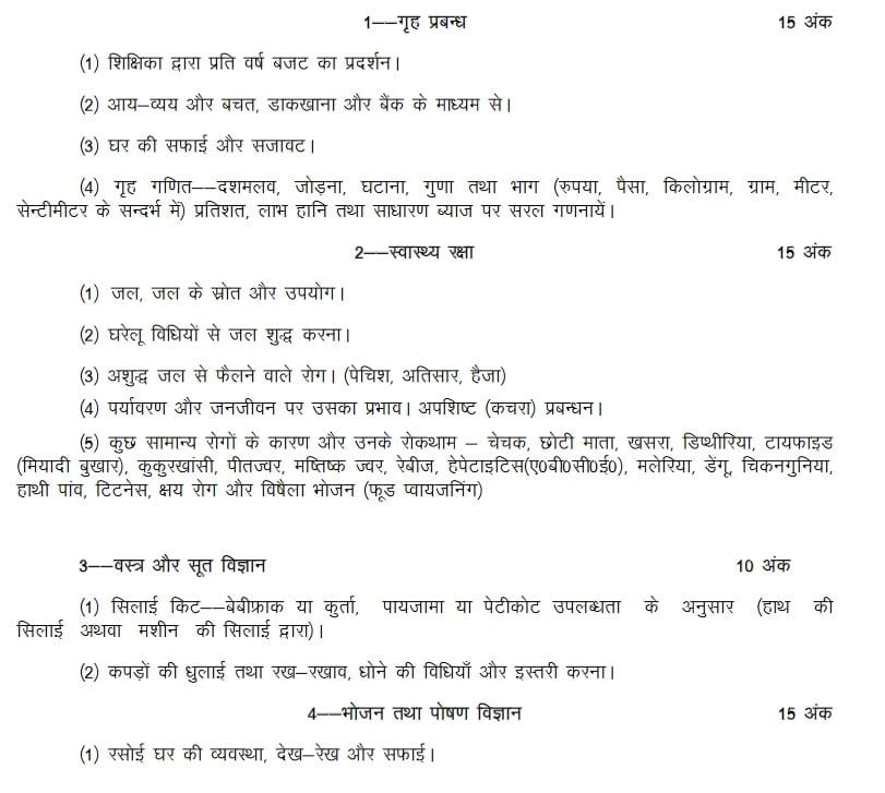 UP Board Class 10th Home Science (Balkon ke Liye) Syllabus 2024 ...