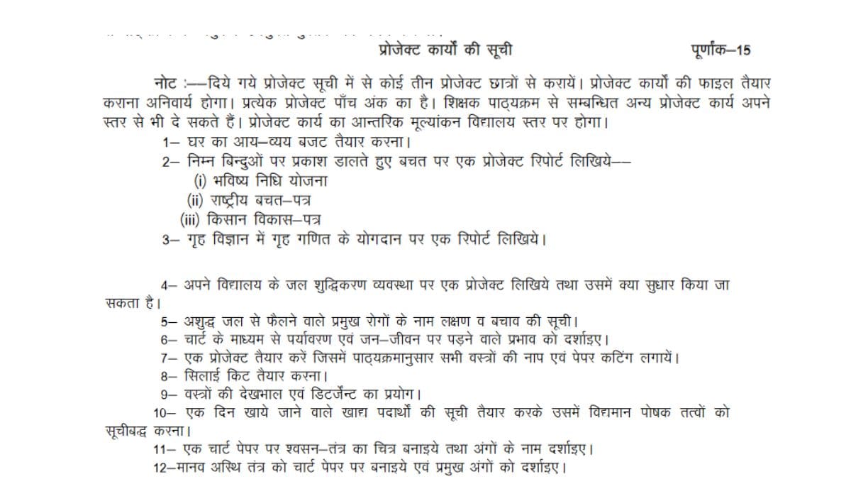 UP Board Class 10th Home Science (Balkon ke Liye) Syllabus 2024 ...