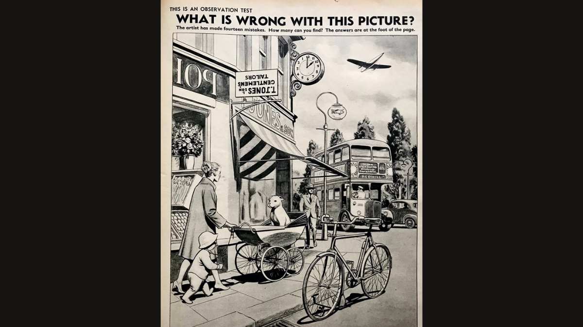 Brain Teaser IQ Test- Spot 14 mistakes in the century-old picture in 22 seconds