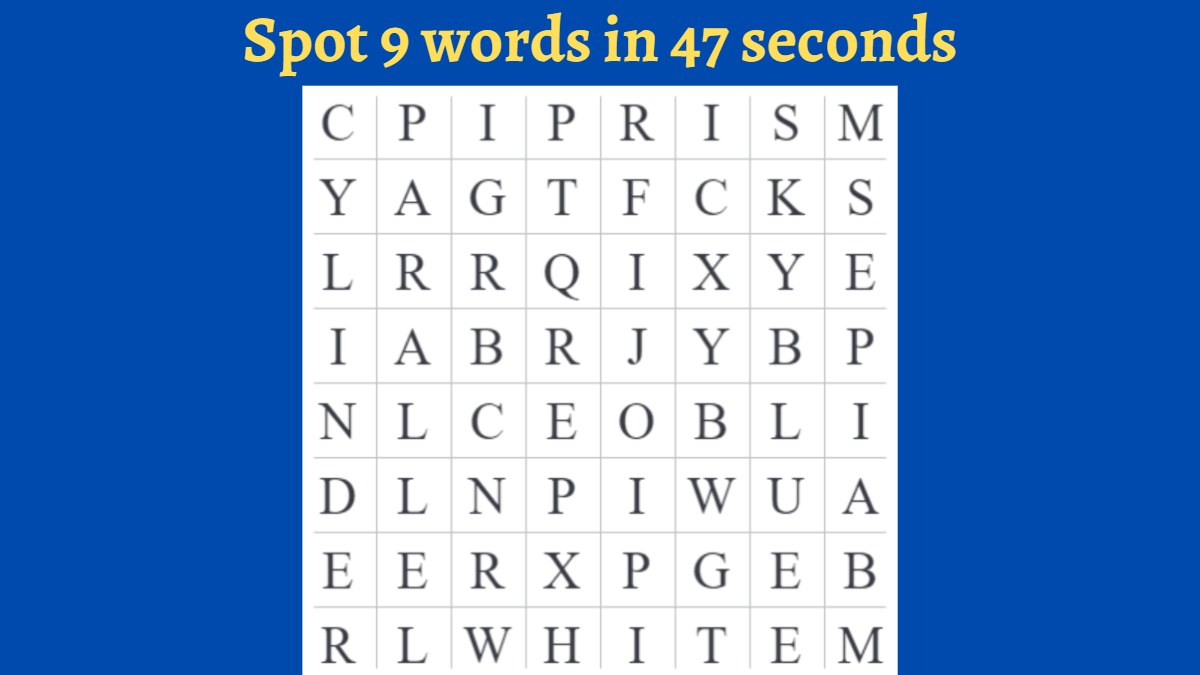 Word Search Puzzle - Spot 9 Hidden Words In 47 Seconds!
