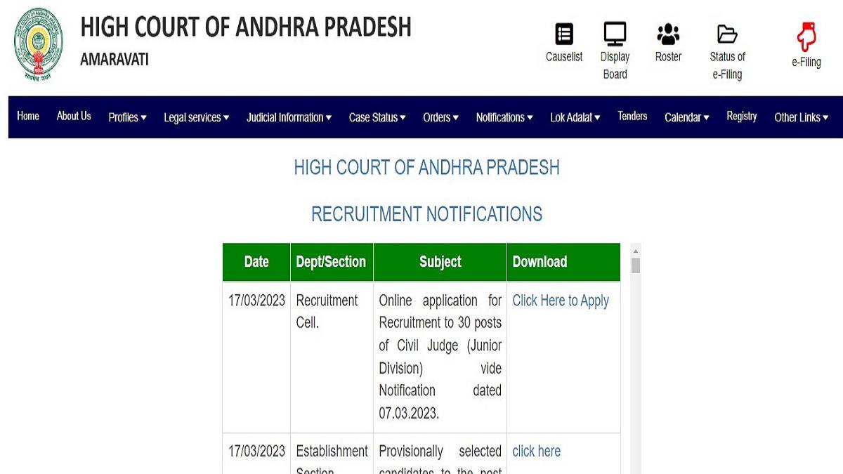 AP High Court Recruitment 2023 for 30 Civil Judge posts, Direct Link to