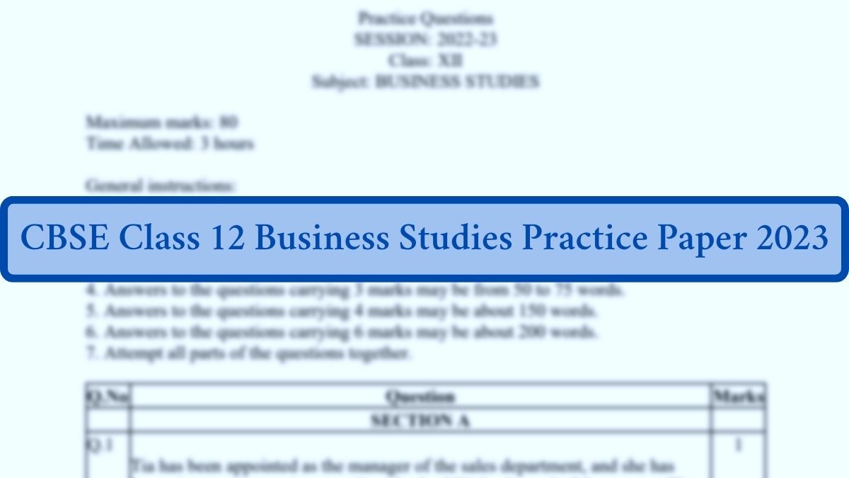 CBSE Class 12 Business Studies Practice Paper 2023, Download PDF