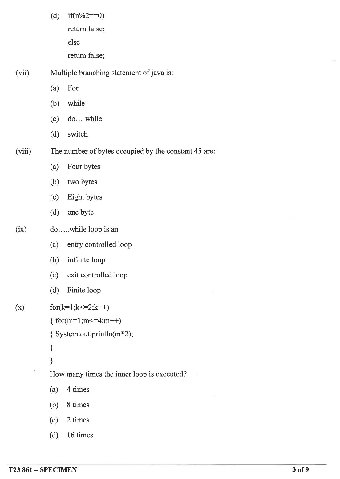 ICSE Computer Applications Specimen Paper 2023 CISCE Class 10 Computer