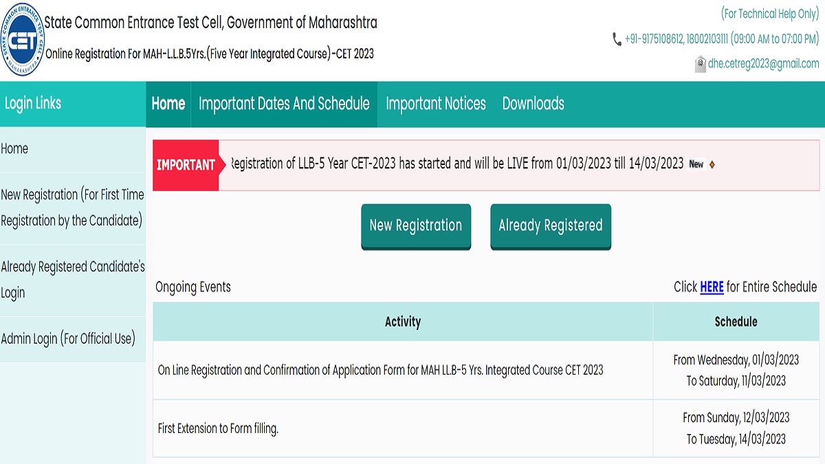 MHT CET 5 year LLB Applications 2023