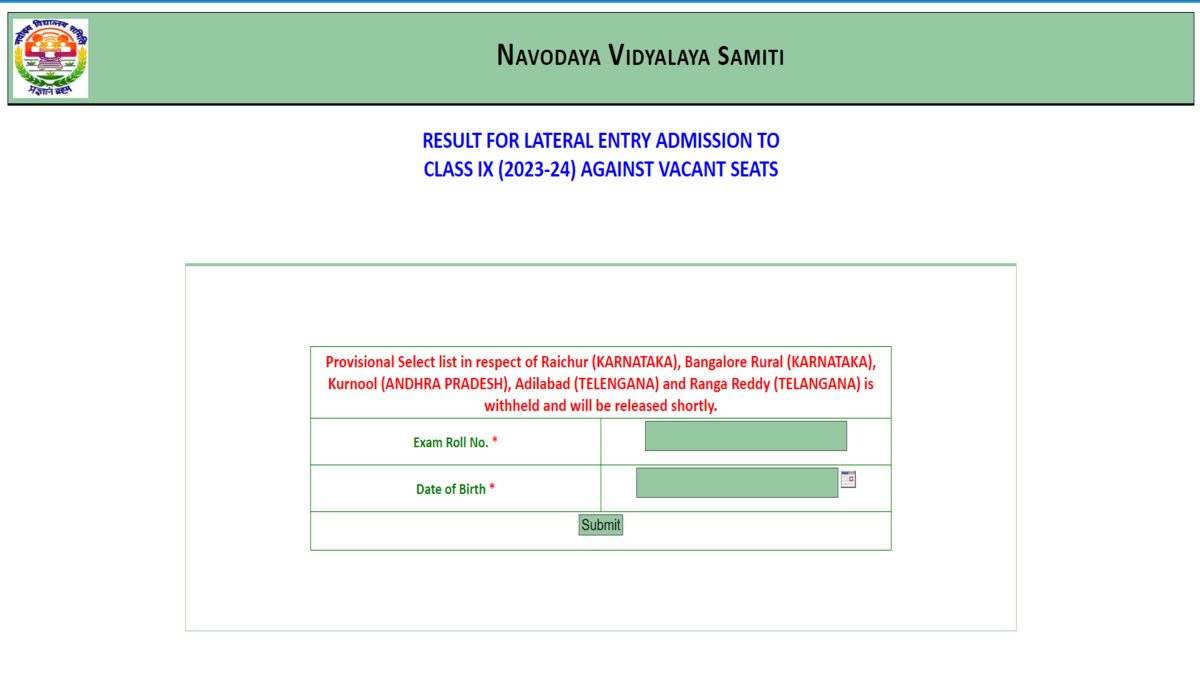 JNVST Result 2023 for Class 9 Released