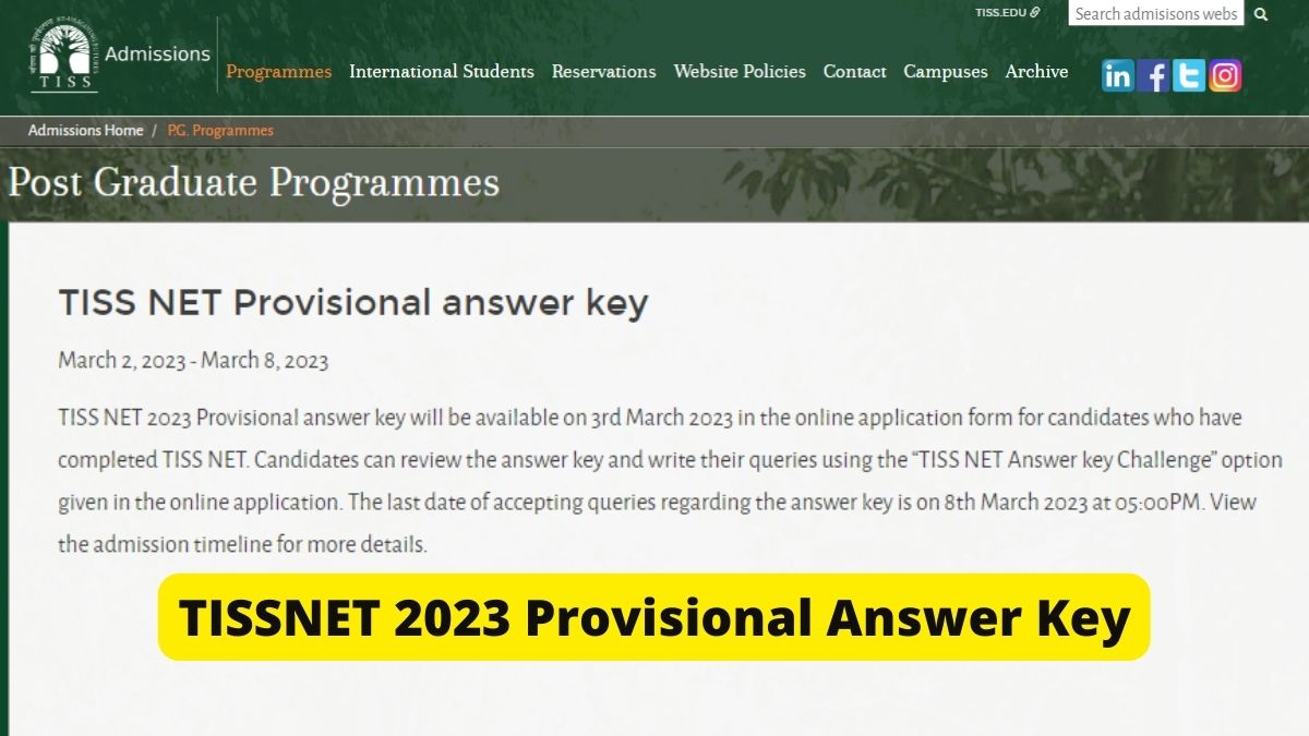 TISSNET 2023 Provisional Answer Key