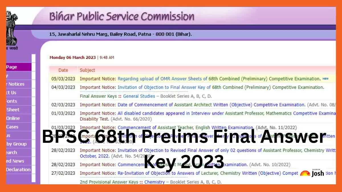 BPSC 68th Prelims Final Answer Key 2023: Bpsc.bih.nic.in पर जारी, इस ...