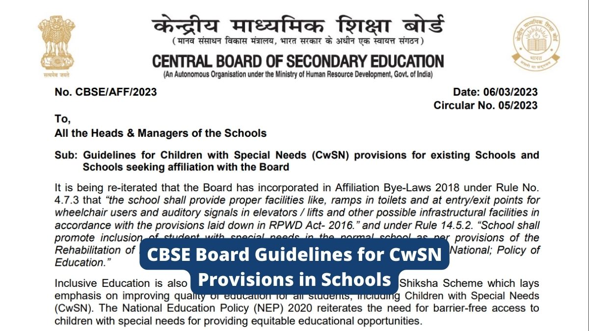 CBSE Releases Guidelines for CwSN Provisions in Schools