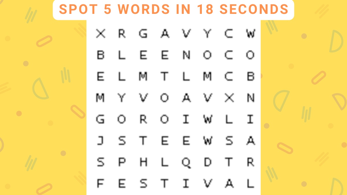 Word Search Puzzle - Spot 5 Hidden Words In 18 Seconds!