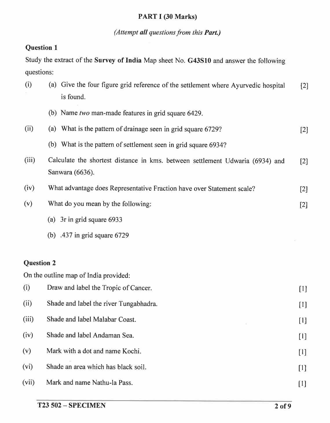 ICSE Geography Specimen Paper 2023 CISCE Class 10 Geography Sample